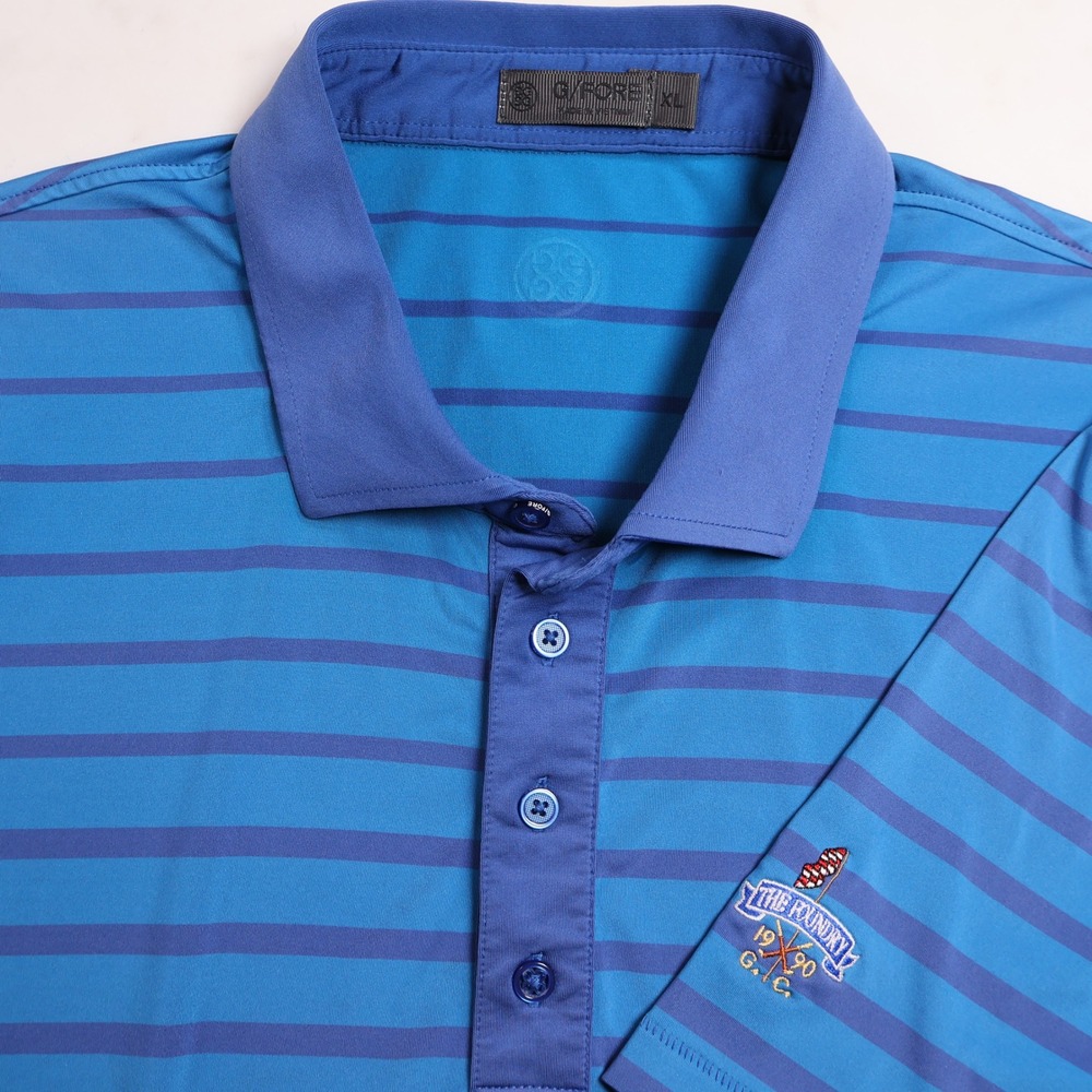 G/FORE Mens XL Blue Striped Golf Polo The Foundry Golf Club Richmond‎ VA